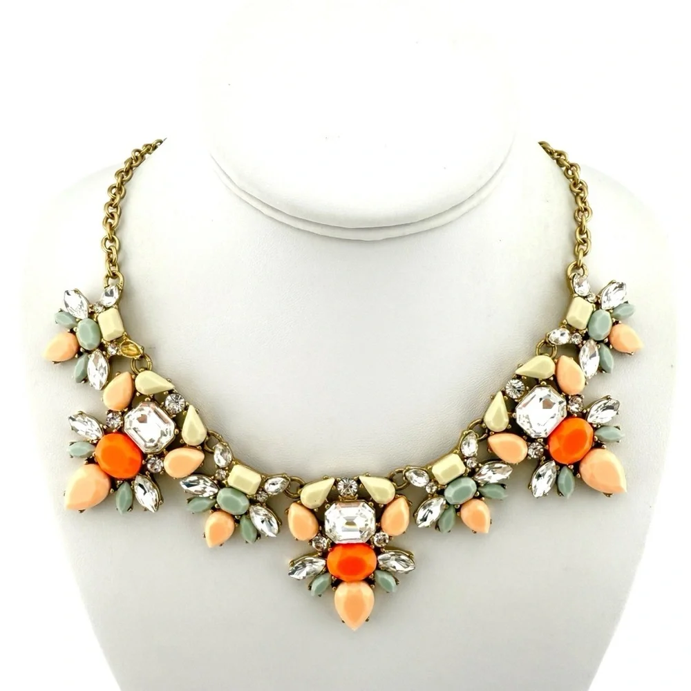 J. Crew Necklace in Orange, Gray, Peach and Cream Multi-Color Statement